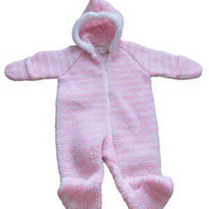 Infant‎ Snowsuit Zip Front Hooded Girls Size 6-9M Pink White Cuffed Winter